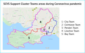 Swansea as Clusters map - SCVS Support Teams March 2020